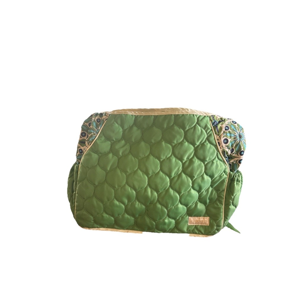 Cinda B Diaper Bag With Changing Pad‎ Quilted Nylon Verda Bonita Green Blue